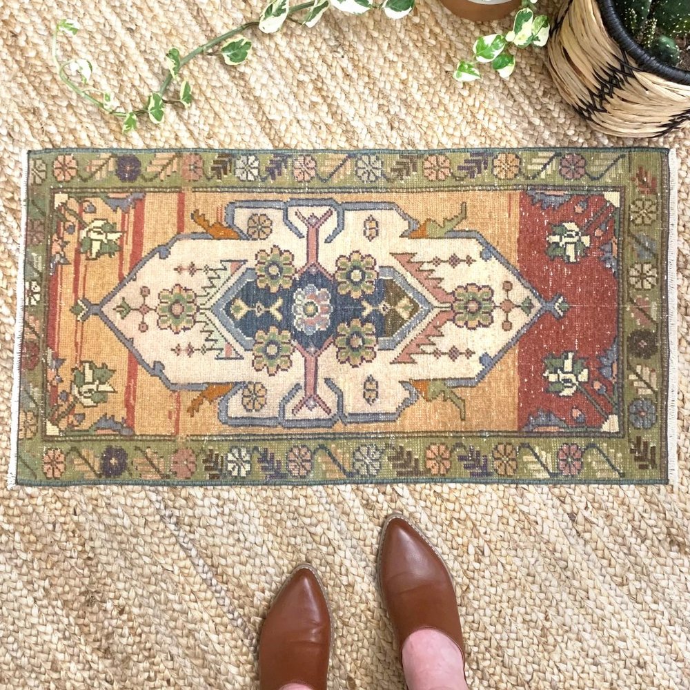 Vintage Handmade Boho Turkish Mini 2x3 Rug Sage